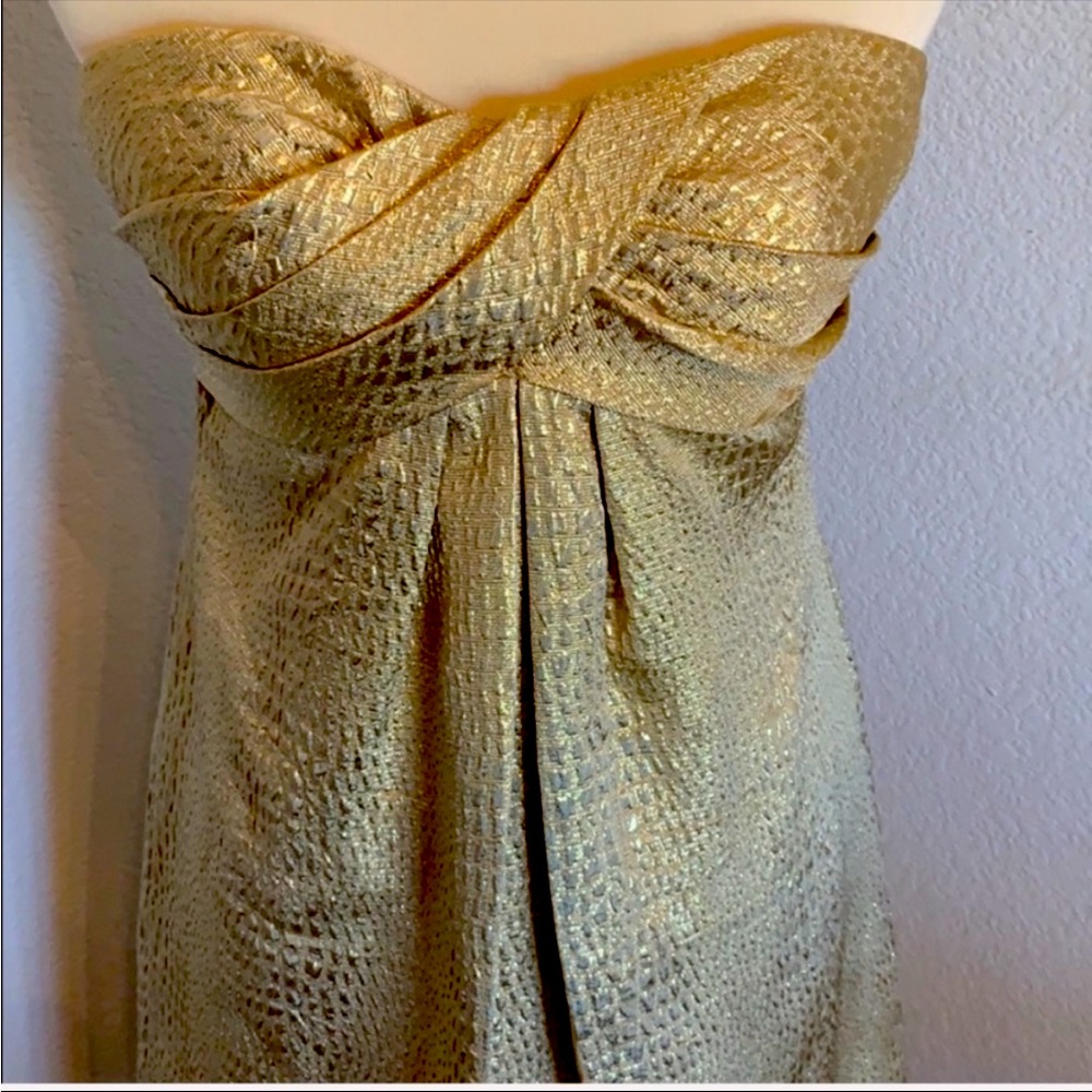 Cache Gold Metallic Strapless Dress Size 2 Formal